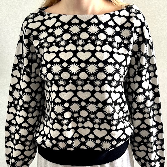 Maeve Anthropologie Sweater Black & White Heart Sz S Sunshine in My Heart - Picture 4 of 16